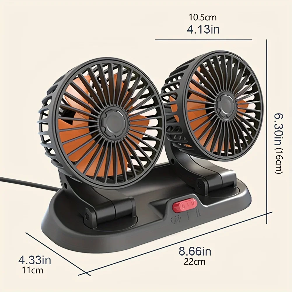 Dual Head Adjustable Car Fan 6