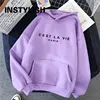 Women Casual Print Loose Hoodies Spring Long Sleeve Hooded Sweatshirt Harajuku Simple Tops Lazy Style Pullover 2023 Streetwear 5