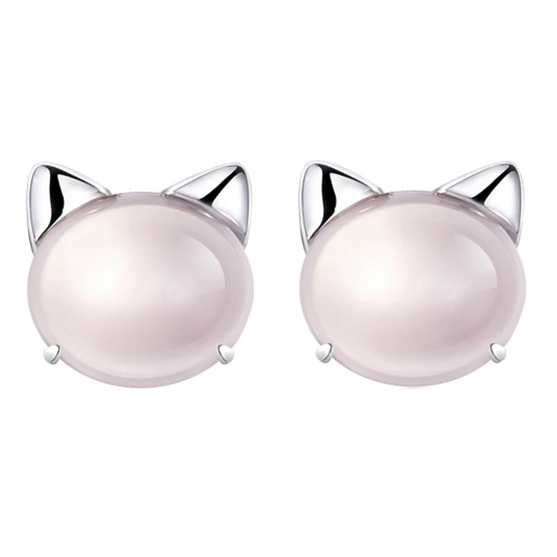 Sterling Silver Jewelry Opal Cute Cat Stud Earrings For Women - PeticaDeals
