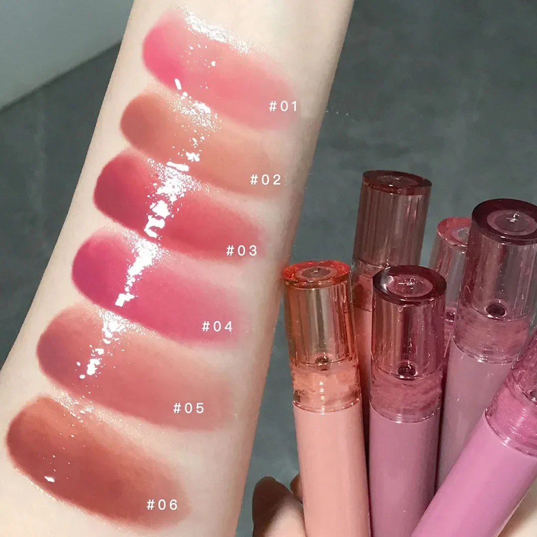 Waterproof Mirror Jelly Lip Glaze 6 Colors Water-light Lip Gloss Long Lasting Moisturising Glossy Red Tint Lips Makeup Cosmetics 4