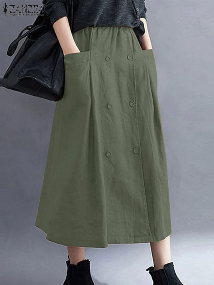 

ZANZEA Woman Vintage Dress Maxi Skirt Female Holiday Party Robe Spring Solid Color Loose Skirts Fashion Streetwear Dresses 2023