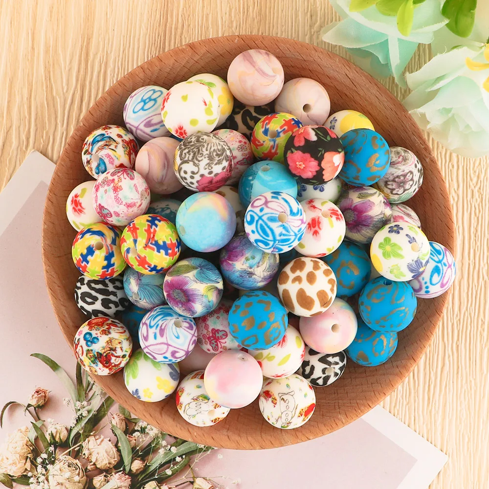 100Pcs/Lot 15mm Silicone Leopard Beads For Jewelry Making Round Printed Beads DIY Pacifier Chain Bracelet Necklace Accessories