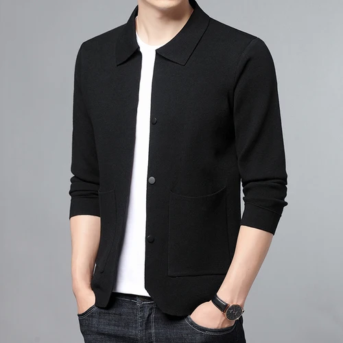 thumbnail image 1 of Nuevo suéter de cuello vuelto, traje de suéter para hombre, cárdigan, suéter de lana de negocios, chaqueta, 1 of 5
