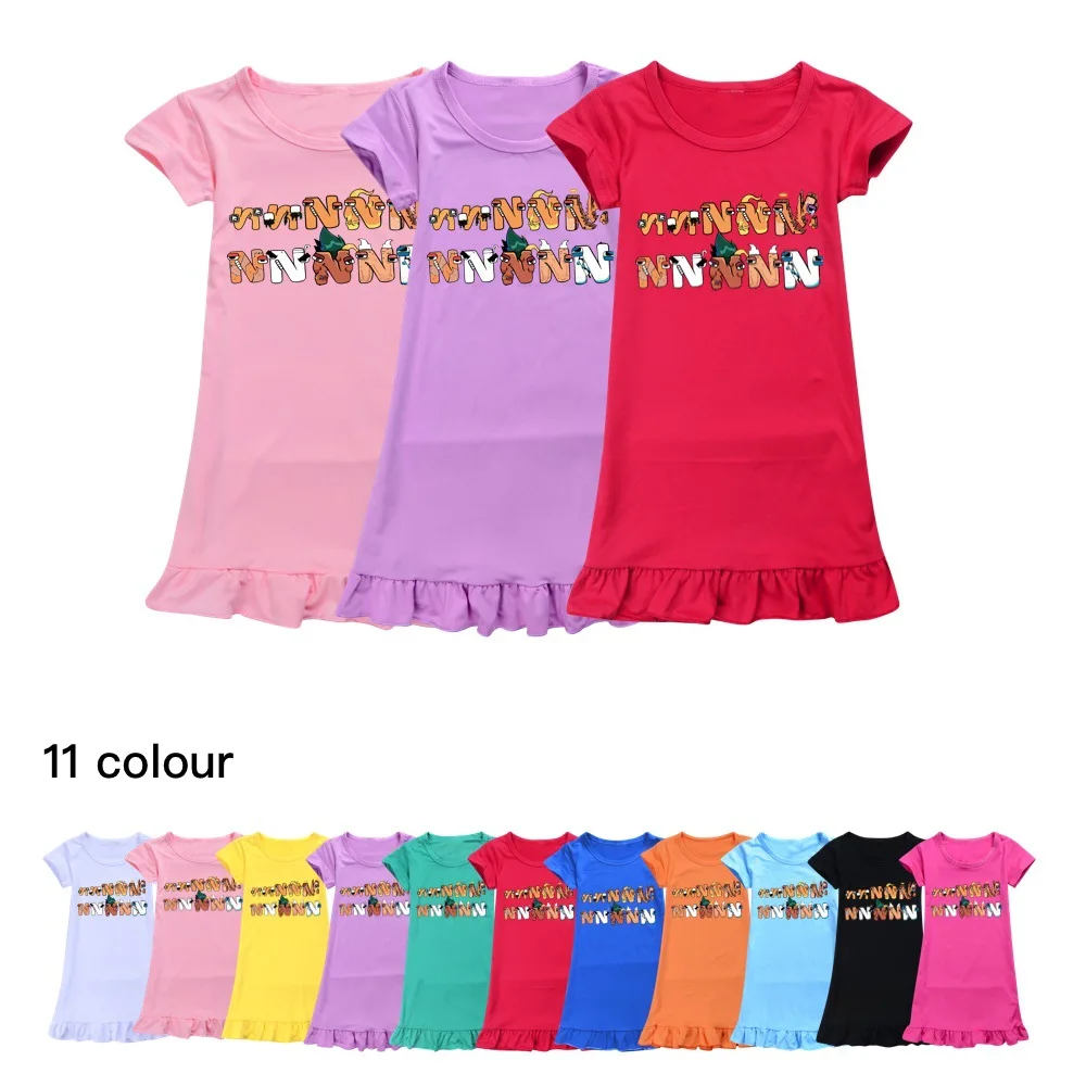 

Summer Spring Girls Alphabet Lore Olaf Princess Nightgown Pajamas Kids Short Sleeve Nightdress Cartoon Baby Sleep Dress Homewear