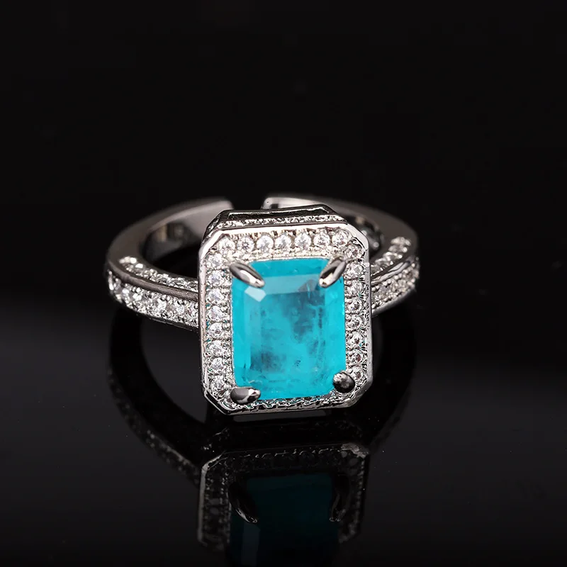 6 Carati Princess Cut Natural Paraiba Tormaline Stones Rings Donna Gioielli Da Sposa Color Argento