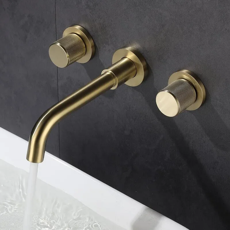 Description Picture 4 of itemBathroom Faucet Brushed Gold Bathroom Basin Cold And Hot Brass Sink Mixer Sink Tap Single Handle Wall Mounted Water Tap