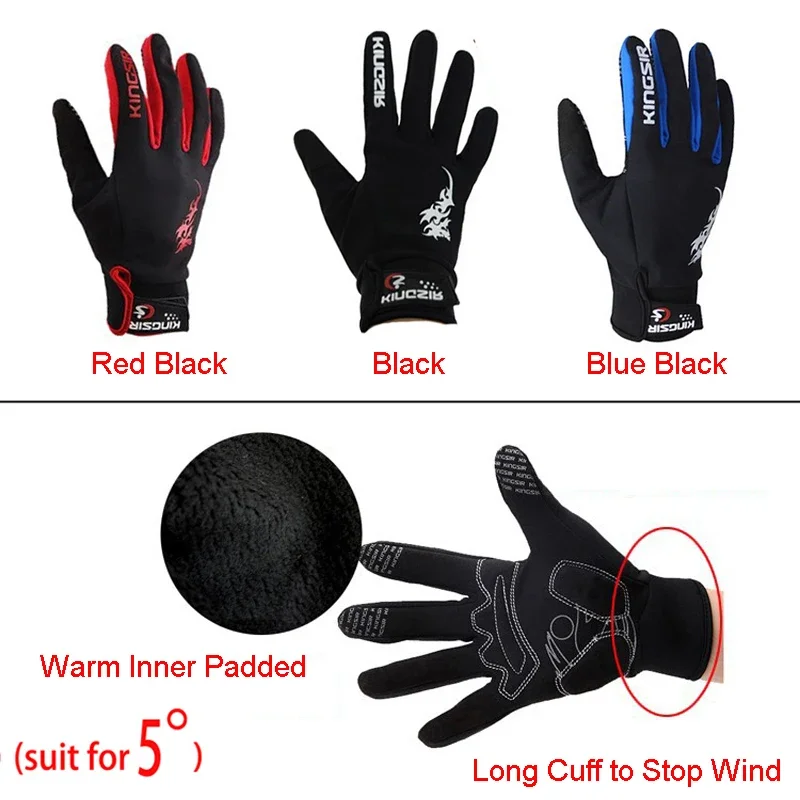 KINGSIR Winter Warm Bike Racing Gloves Full Finger Men MTB Cycling Gloves Suit for 8 Degrees Ciclismo M/L/XL/XXL 6