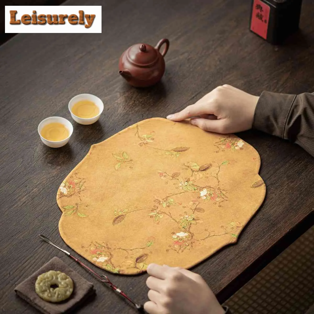 Chinese Style Begonia Edge Tea Table Mats Handmade Drink Coaster Household Dinner Table Cloth Mat Tea Ceremony Supplies Gift