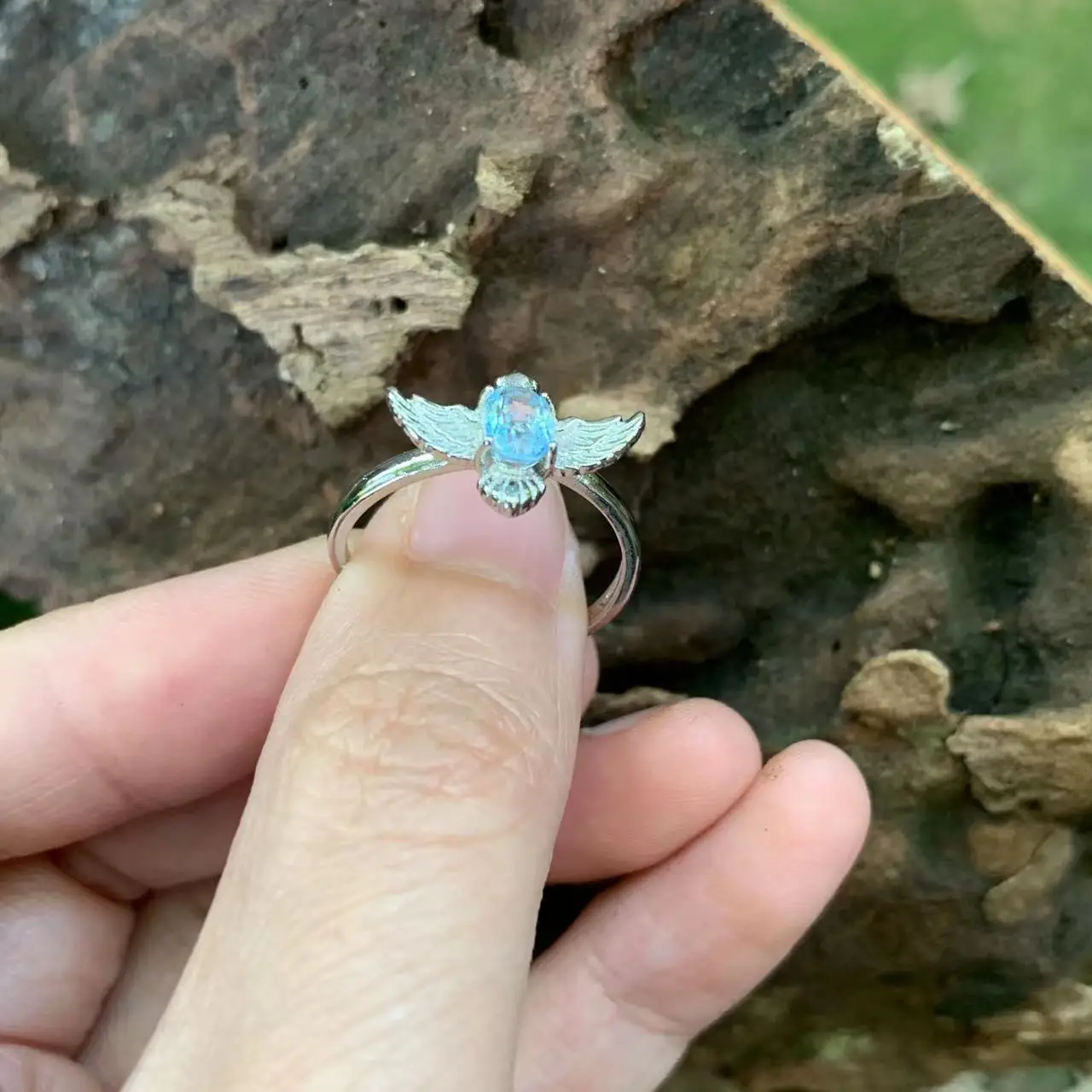 Natural Blue Topaz  Ring Adjustable Female Heart ring Jewelry for Women Gift Wholesale High Quality Vintage Fine