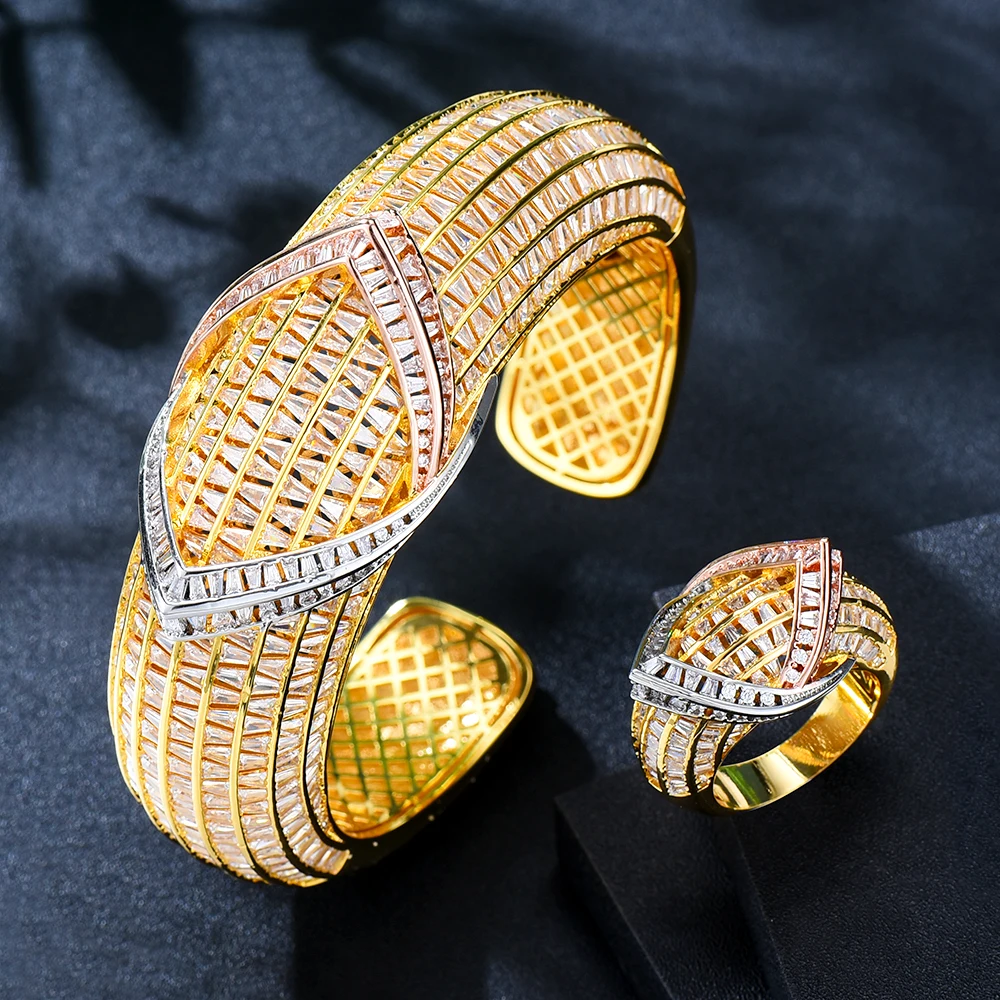 

Kellybola Trendy Fine BIG Wide Bangle Ring Jewelry Set for Women Bridal Wedding Daily Party Super Gift Jewelry Set New Design