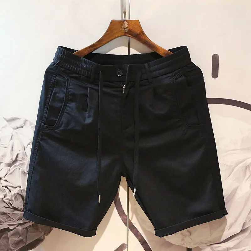 New Men's Summer Casual Loose Cargo Shorts Solid Color Straight Mid Pants