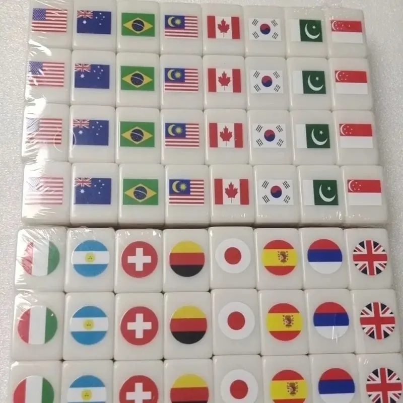 Mahjong Tile Game 64 Blocks Tiktok Seaside Escape Mahjong Tile Game with Pattern of Flag Ball 1/2 Players Funny Parent Child Party Game Toy Gift