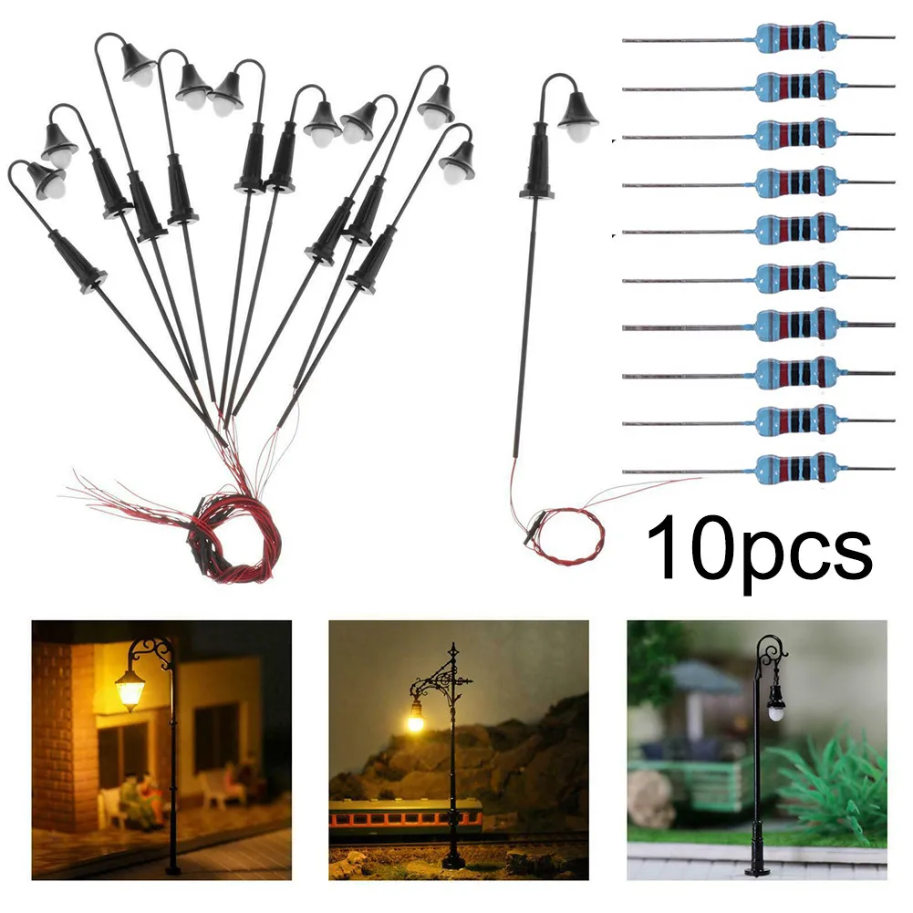 

10x Model Train Railway Street Light HO/TT Scale LED 1:100 12V Warm White Model Building Kits Miniatures Scenery Layout Decor
