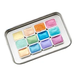 Pearlescent Watercolor Paint Set with Gold Powder - 12 Vibrant Colors for Artists and Beginners (Macaron)