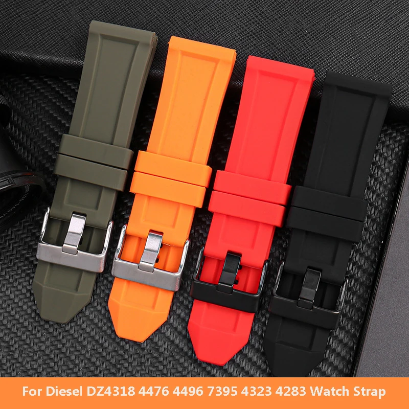 Ремешок резиновый мужской для часов Diesel DZ4318 4476 4496 7395 4323 4283, силиконовый браслет с большим циферблатом, аксессуары для часов, 26 мм 24 мм