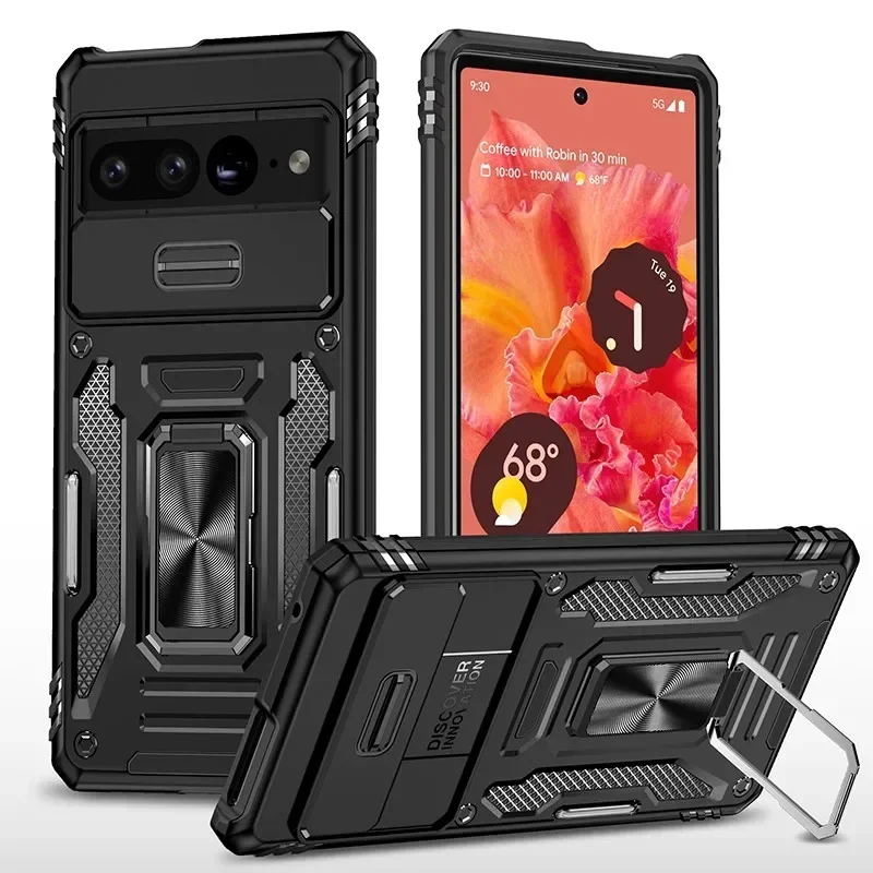 Rugged Shockproof Protective Case with Slide Lens Cover and Kickstand