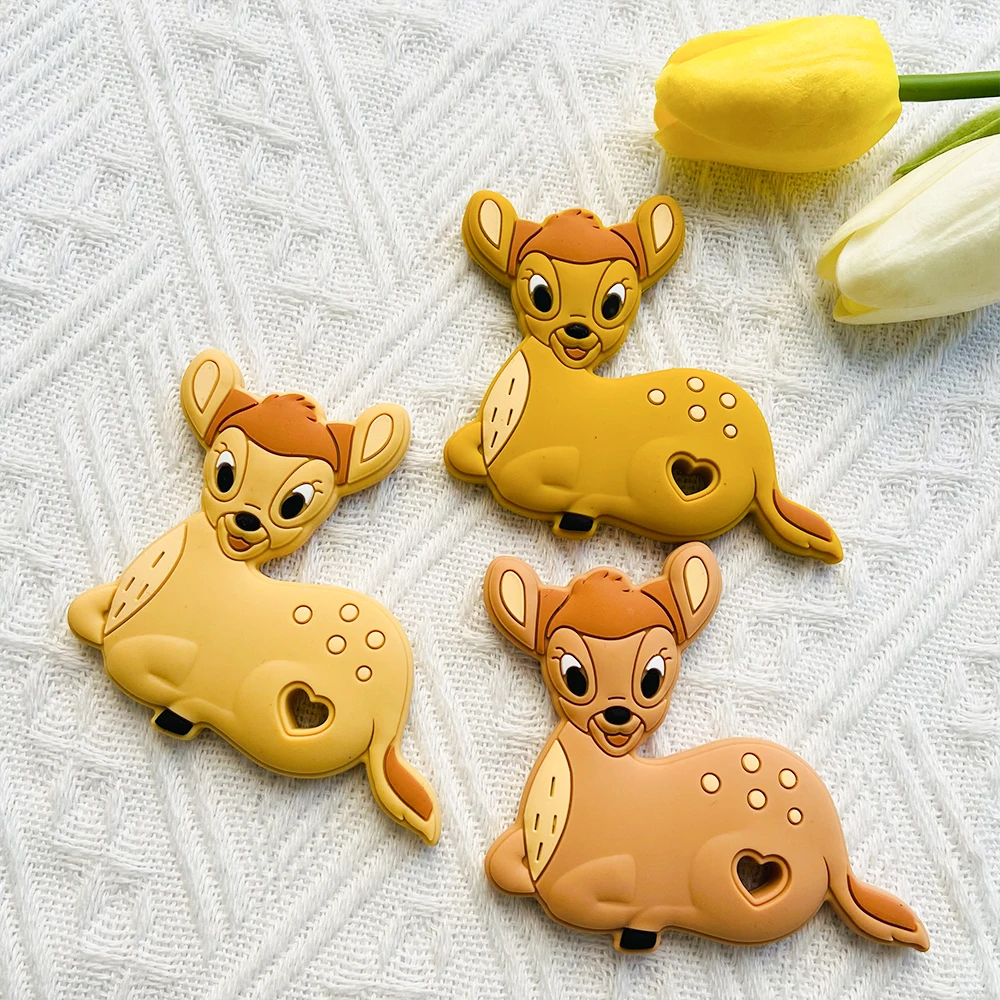 1/3/10pcs Cartoon Animal Deer Silicone Teether Baby Rodent Teeth Care DIY Silicone Bead Nipple Chain Chew Toy