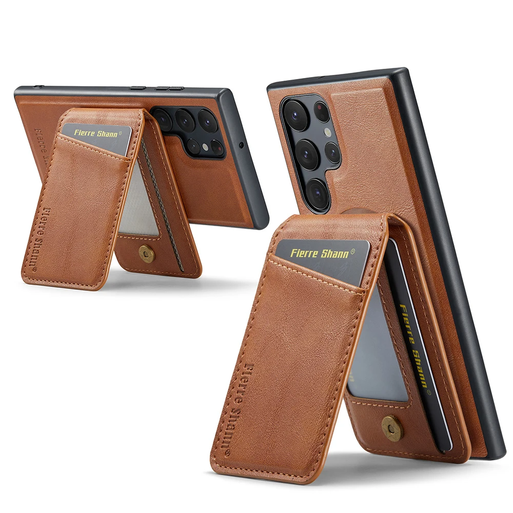 Leather Magnetic Phone Case with Card Holder and Stand Feature