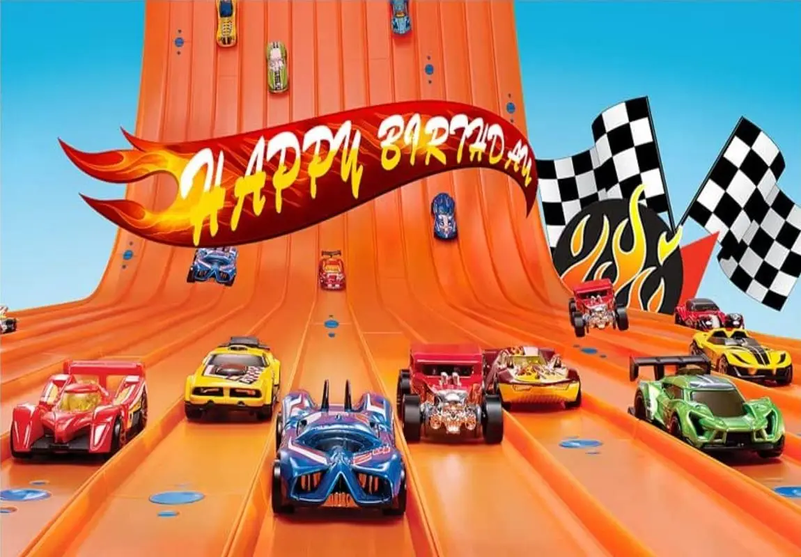 thumbnail image 1 of Fondo de fotografía de coche de carreras, decoraciones para fiesta de cumpleaños, decoración de fondo, pancarta para baby shower, foto personalizada, Caitoon Hot Wheels, 1 of 5