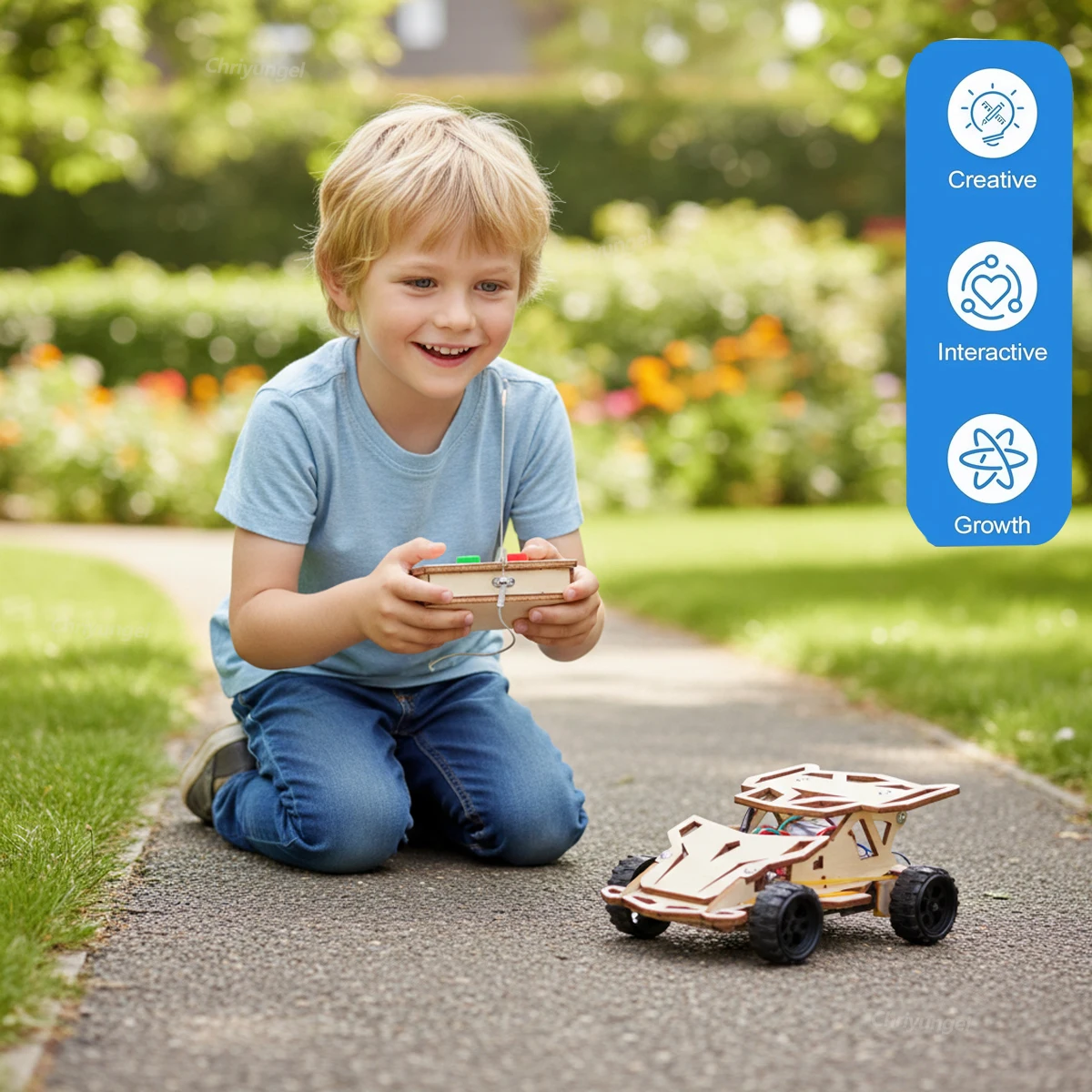 DIY Wooden Remote Control Car Mini Four-Wheel Drive Racing Car Science Experiment Kits STEM Educational Toy for Teen Kids Gifts 4