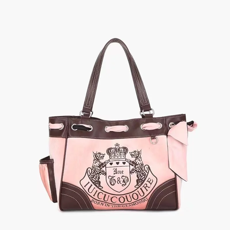 Y2K Women Vintage Retro Chic Embroidery Velvet Shoulder Bag Ladies High Capacity E-girls Tote Bags Shopping Handbags For Women