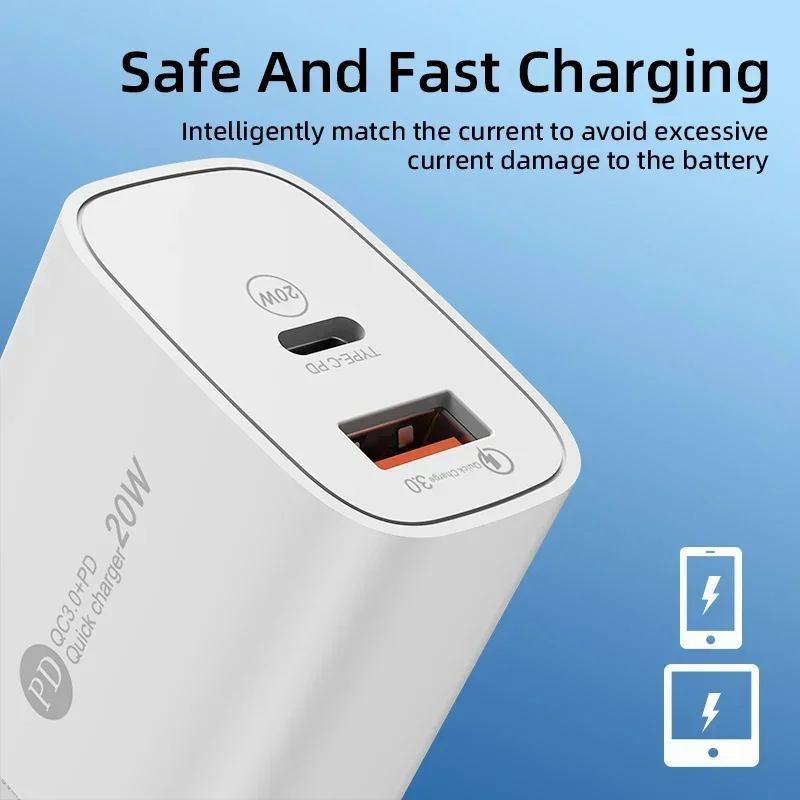 20W PD USB Fast Charging Phone Charger Quick Charge 3.0 Adapter For iPhone 16 Xiaomi 15 Samsung Huawei USB Type C Wall Chargers