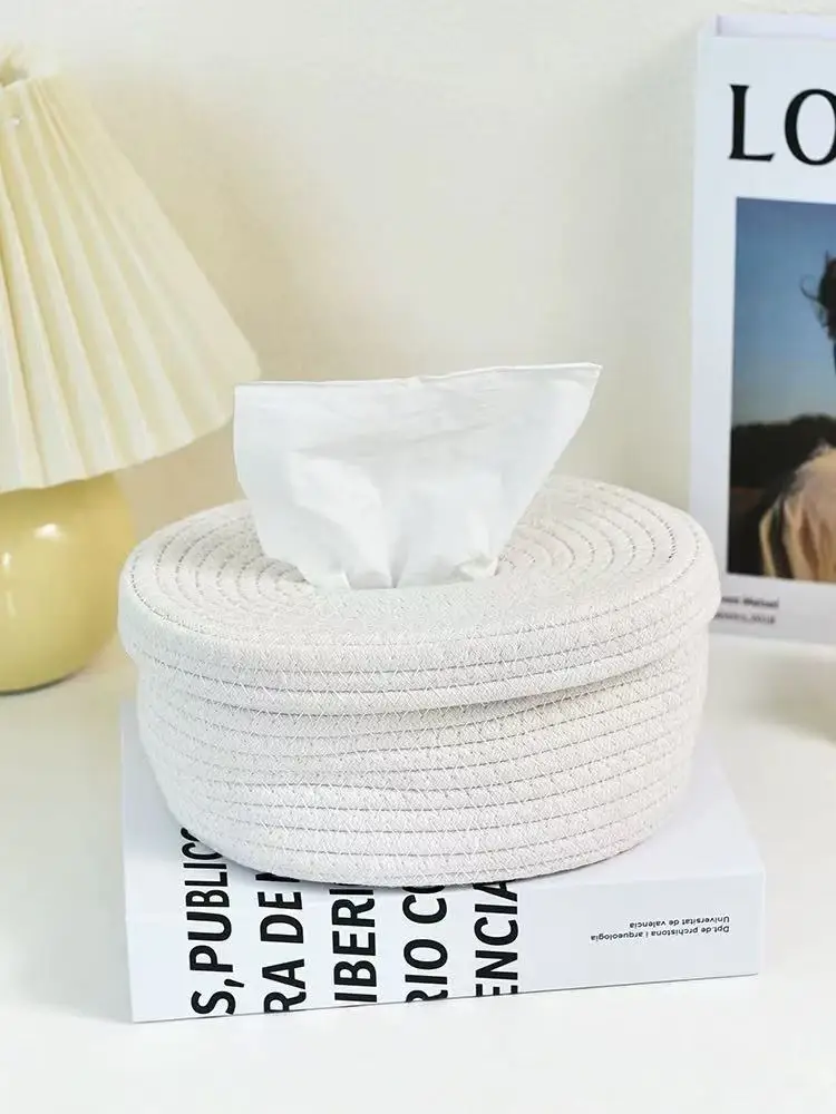 Simple Cotton Rope Woven Tissue Box Household Living Room Dining Table Tissue Storage Box Bedroom Dressing Table Tissue Box 2