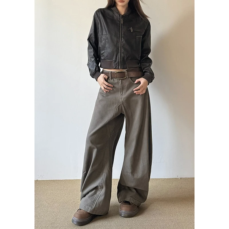 American Vintage 2000s Style High Waist Camel Jeans Pants Spring Fashion Women's Baggy Y2K Wide Leg Denim Trouser Female Clothes 2