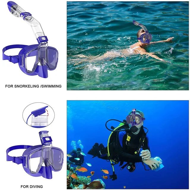 Diving Masks Foldable Anti-Fog Snorkel Mask Set with Full Dry Top System for Free Swim Professional Snorkeling Gear Adults Kids 6