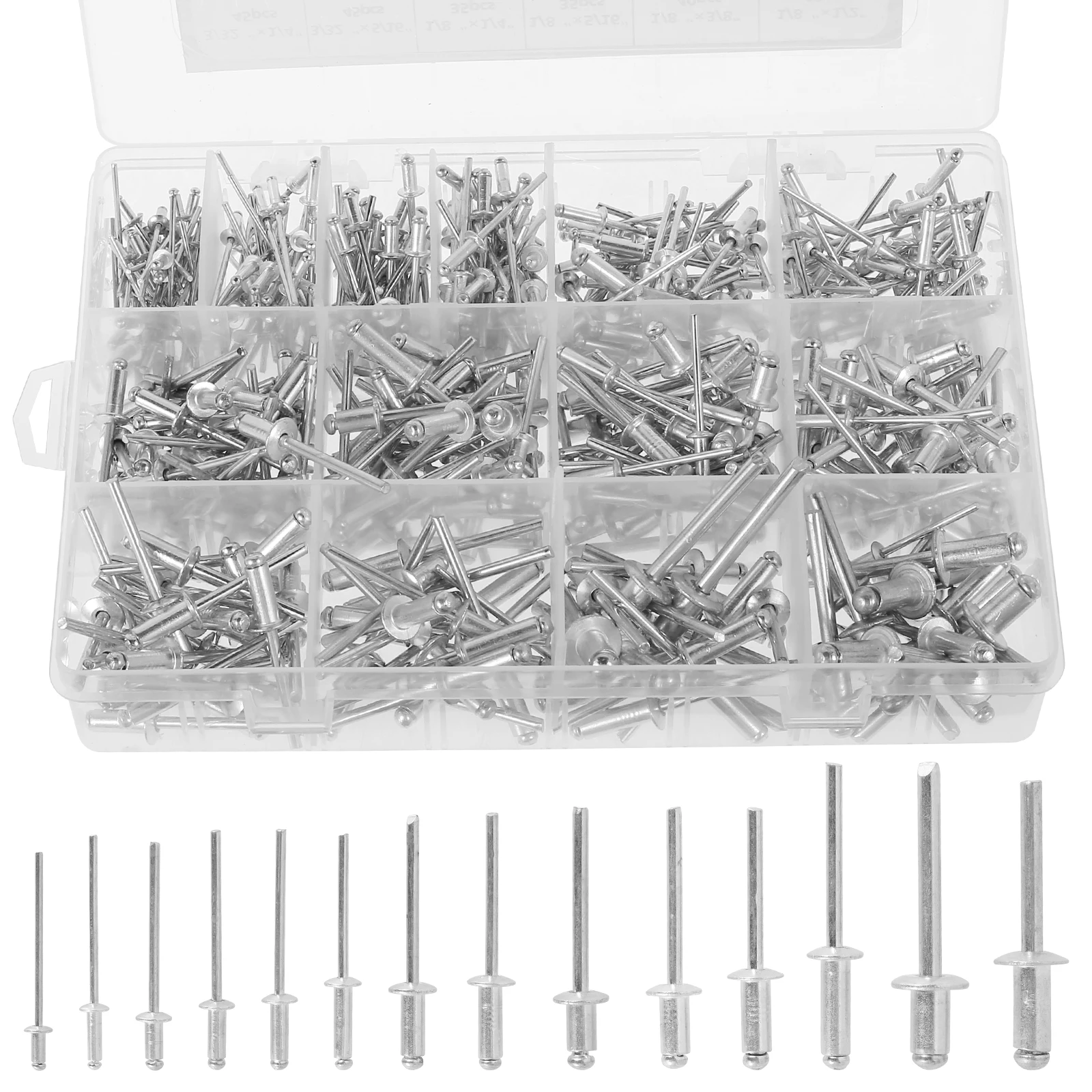 

500Pcs Blind Rivets Set Aluminum Rivets Assortment Kit Premium Automotive Rivet Replacement Set with Divider and Label Box for