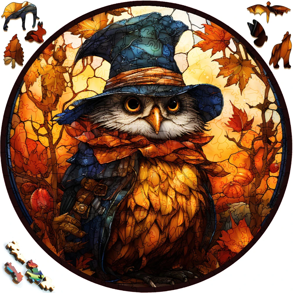 Mysterious Wooden Puzzles Gentleman Owl Art Decoration Irregular Shape Puzzle Board Set Decompression Puzzle Toys for Adults