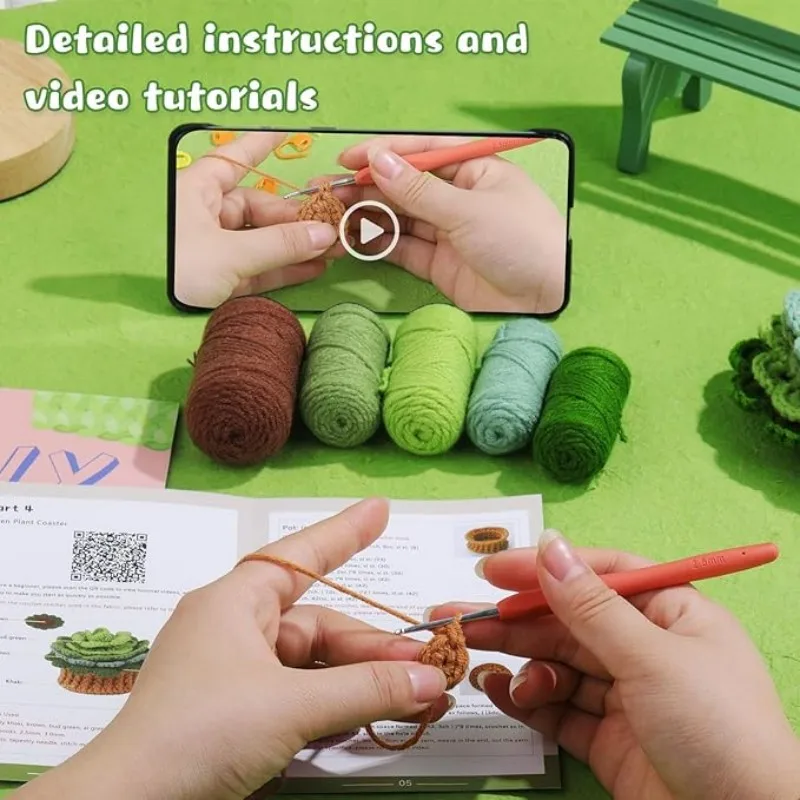 Crochet Kit for Beginners Crochet Coasters Kits Crochet Yarn Hook Set Step-by-Step Instructions Video