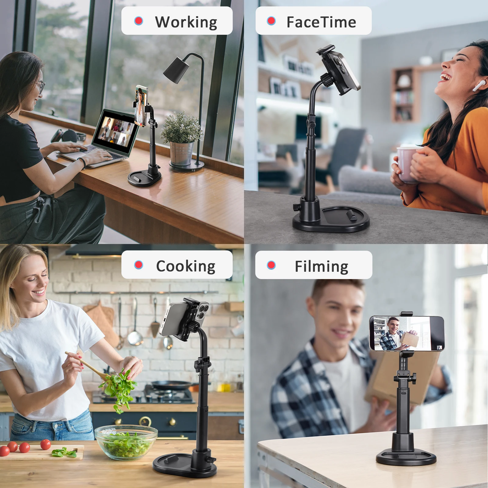 Eary Desktop Phone Stand  For Filming With 360° Rotatable Adjustable Height Multi-Functional Clamp Cell phone Holder For Video