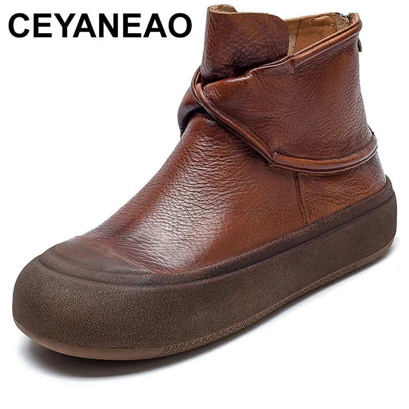 

Мокасины женские из натуральной воловьей кожи на платформе, Модные ботильоны на молнии, лоферы на плоской подошве, обувь на весну-осень, 4 см