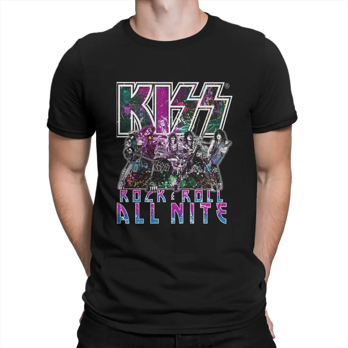 

Kiss Rock N Roll All Nite T Shirt for Men Cotton Funny T-Shirts Crewneck Kiss Band Tee Shirt Short Sleeve Clothing Party