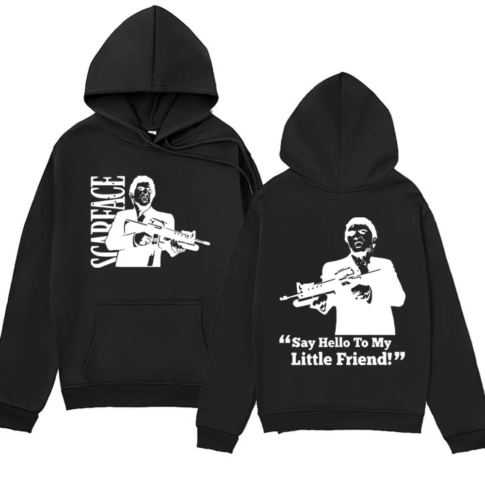 90s Vintage Al Pacino As Tony Montana Scarface Movie Say Good Night To The Bad Guy Slogan Graphic Print Hoodie Men Sweatshirt