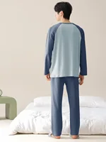 Vêtements de nuit pour hommes, 100% coton, manches longues, quatre saisons, grande taille, ensemble de costume de maison en pur coton pour adolescents pour la chaleur 6
