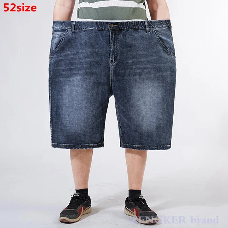 Summer Denim Shorts Men's Five-Point Pants Plus Size Loose Elastic Waist 50 52 Oversized