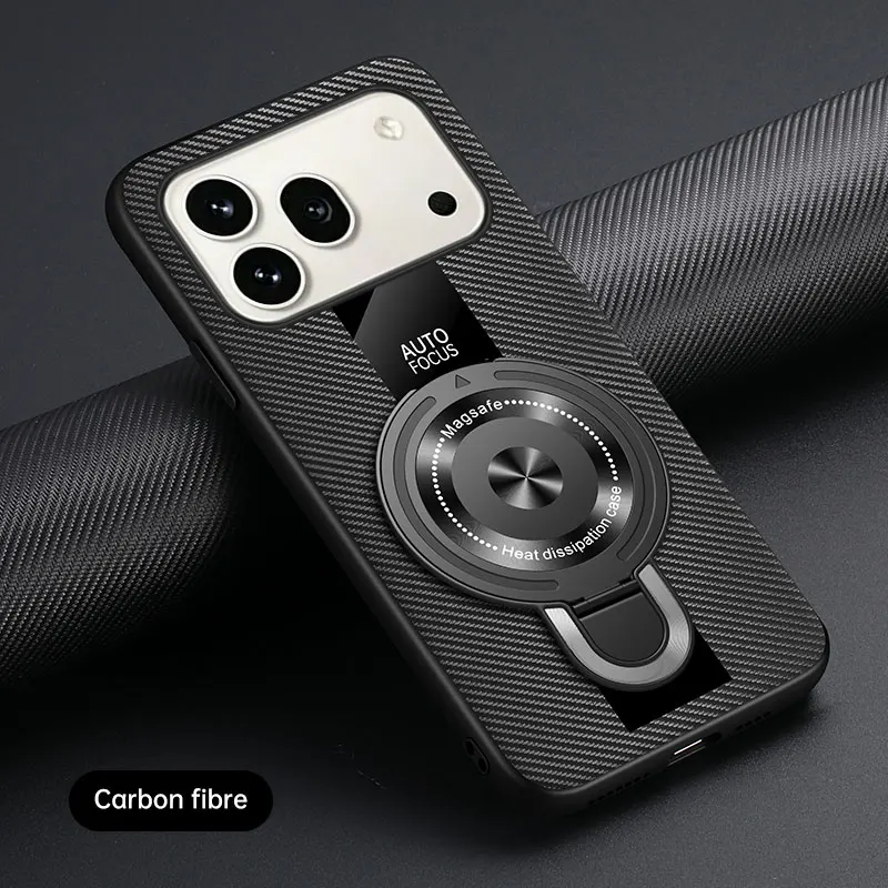 Leather Magnetic Ring Stand Case, Anti-Fall Protection Cover