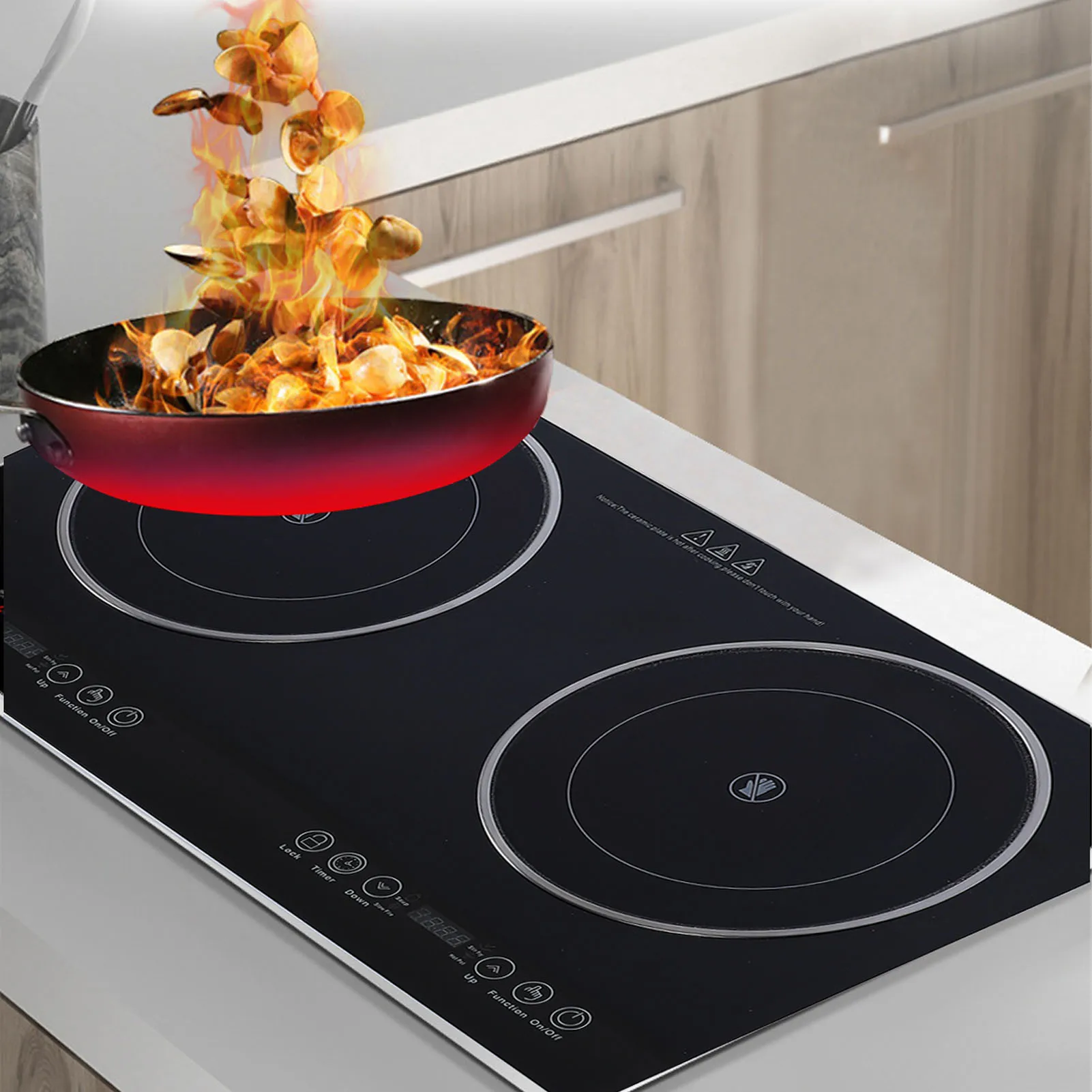 Electric Cooktop 2 Burner Ceramic Heating Countertop Built in Electric Stove Top with Touch Control Timer for Kitchen 5