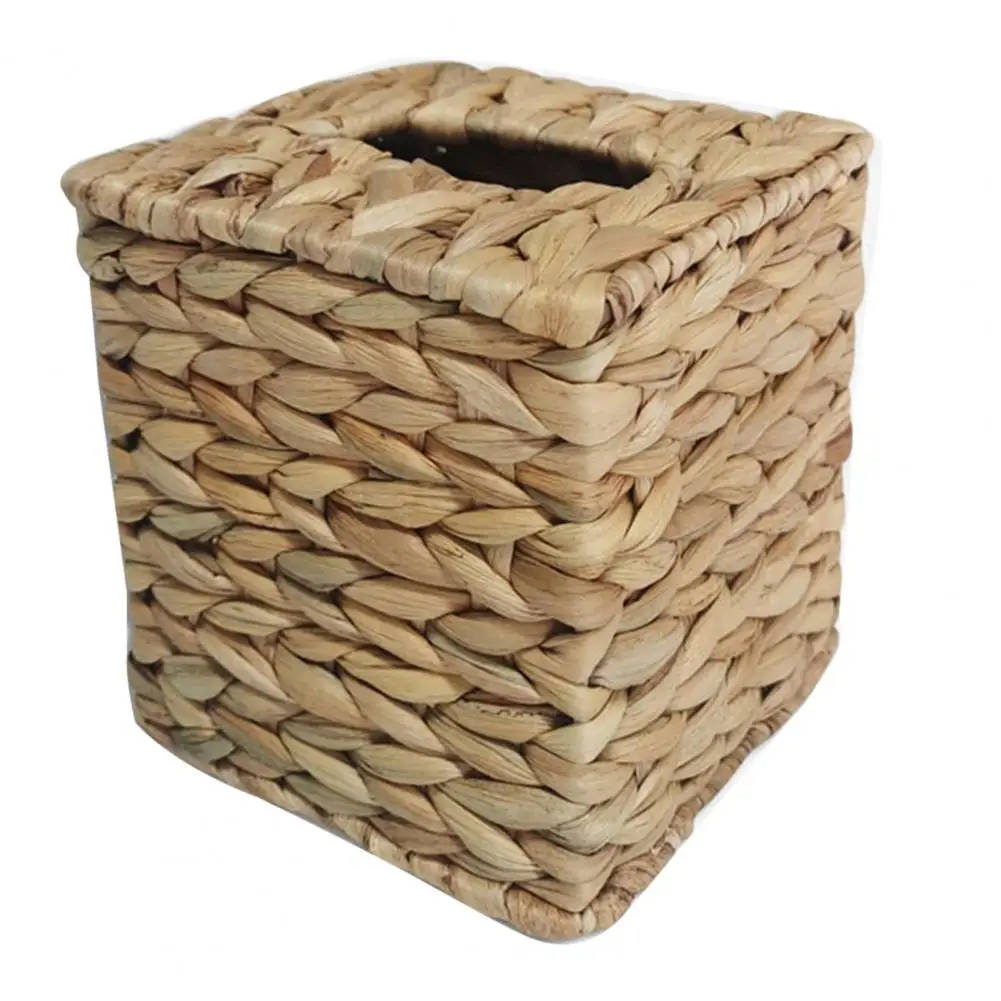 Rattan Tissue Box Holder Water Hyacinth Handwoven Straw Basket Natural Wicker Napkin Dispenser Square Organizer Rustic Decor 4