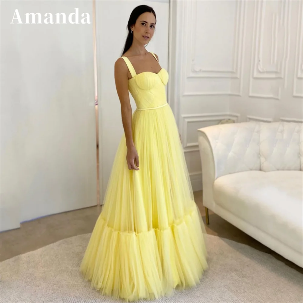 

Amanda Elegant Floor Lenght Vestidos De Noche Light Yellow A-line فساتين مناسبة رسمية Gentle Spaghetti Straps Prom Dress 2023