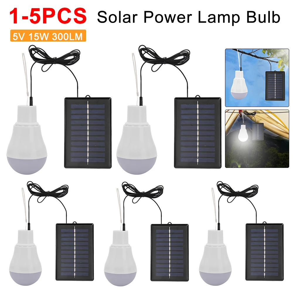 1-5pcs 5V 15W 300LM Energy Saving Outdoor Solar Lamp Rechargeable Led Bulb Portable Solar Power Panel Outdoor Lighting camping light portable lanterns camping lamp camping lantern