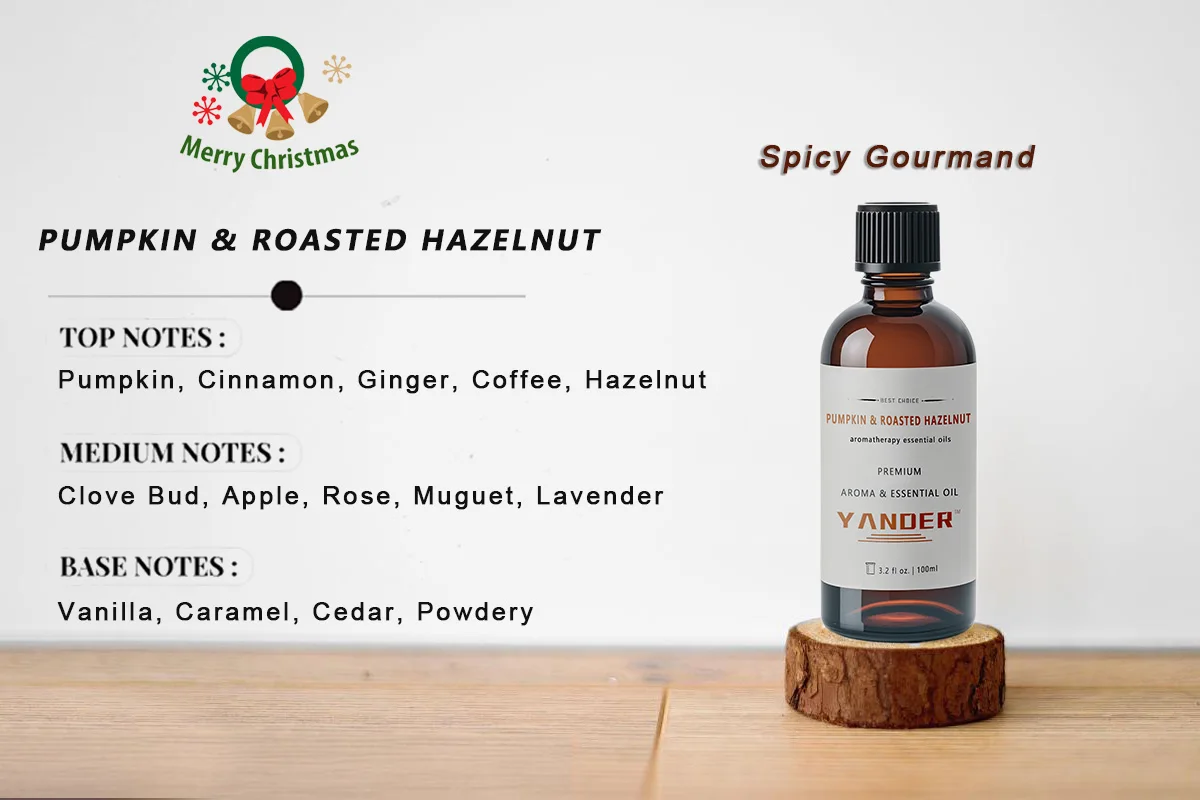 Fragrance Oil Aromatherapy Refill Liquid Aromatherapy Air Diffuser Yander C031 Pumpkin & Roasted Hazelnut Christmas Essential Oil Spicy Gourmand Candle Oil for Scented Candle Making Home Fragranc