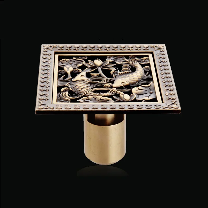 Description Picture 2 of itemEuro Floor Drains Antique Brass Shower Floor Drain Bathroom Deodorant Euro Square Floor Drain Strainer Cover Grate Waste