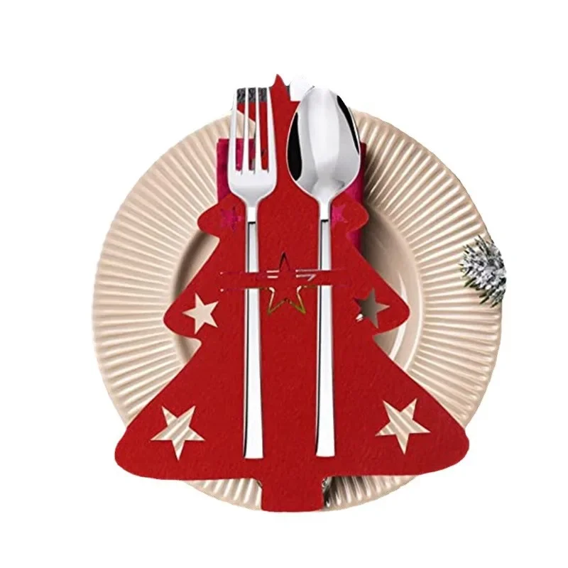 Charming Christmas Tree Cutlery Holder 12pcs With Festive Felt Utensil Pouch For Holiday Dinner Parties