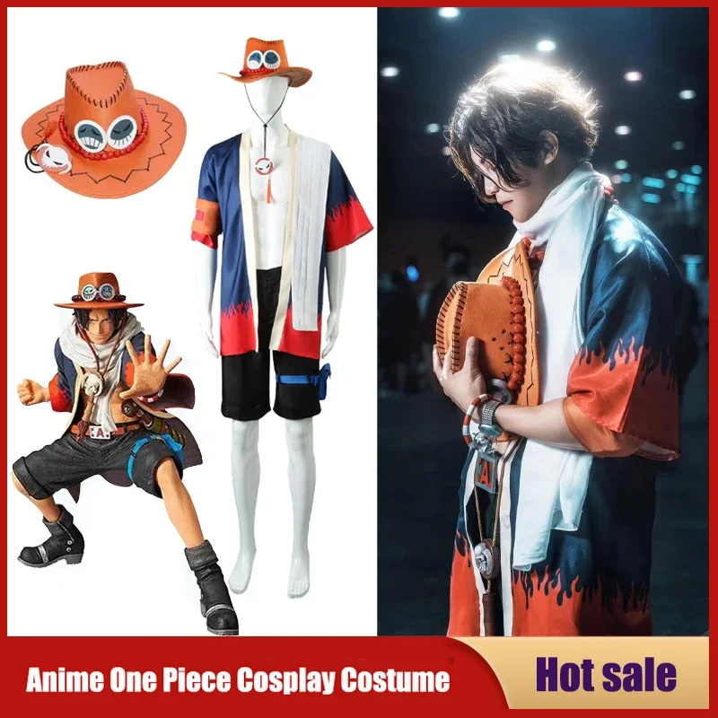 

Костюм для косплея Аниме One Piece Portgas D Ace, пальто, шорты, шапка, костюм для карнавала, яркость, Рождество, искусственная униформа