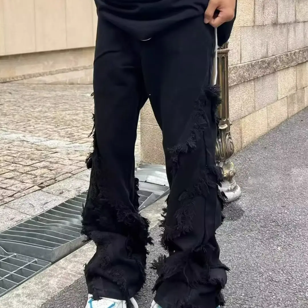 American Style Erosion Damage Raw Edge Street Jeans Men's Harajuku Style Hip-hop Dance Straight White Jeans Women's Y2k Clothing american style erosion damage raw edge street jeans men s harajuku style hip hop dance straight white jeans women s y2k clothing