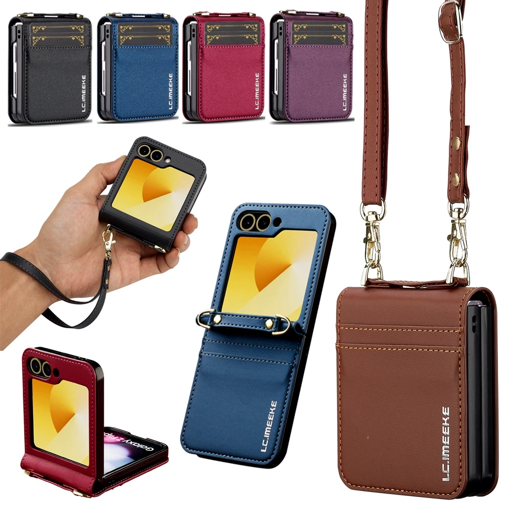 Leather Wallet Crossbody Lanyard Phone Case with Magnetic Flip Cover
