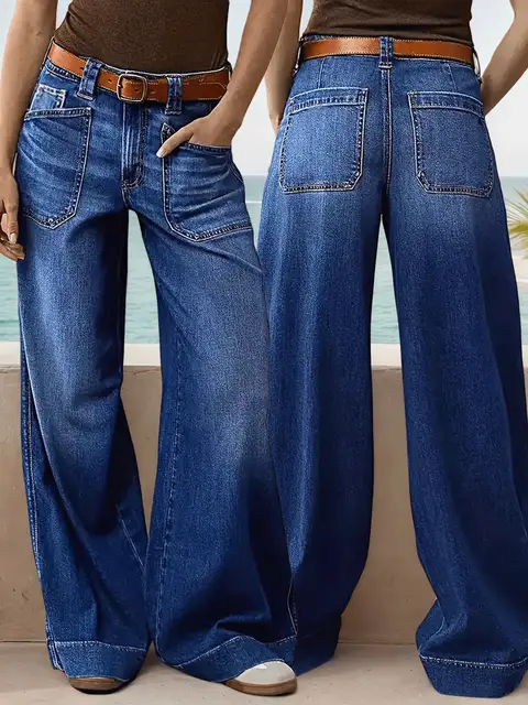 Jean ample à jambes larges pour femme – Pantalon en jean décontracté et décontracté pour un style sans effort 1